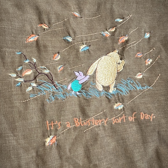 Vintage Disney Pooh Embroidered Brown Corduroy Sleeveless Jumper Dress Size XL - Picture 3 of 6